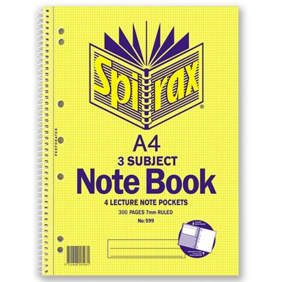 Paper, Post & Books/Books | Spirax Spirax 599 3 Subject Notebook Perforated/Note Pockets A4 Ruled 300 Page Side Opening