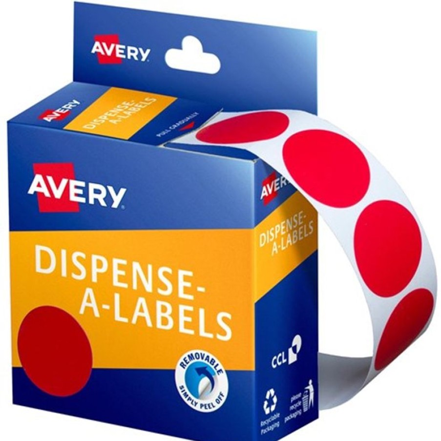 Telephones & Accessories | Avery Avery Removable Dispenser Labels 24Mm Round Red Pack Of 500