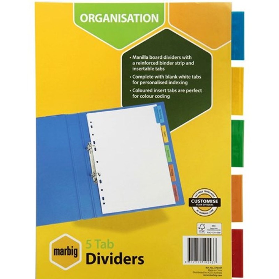 Dividers | Marbig Marbig Manilla Indices & Dividers A4 5 Tab Multi Colour