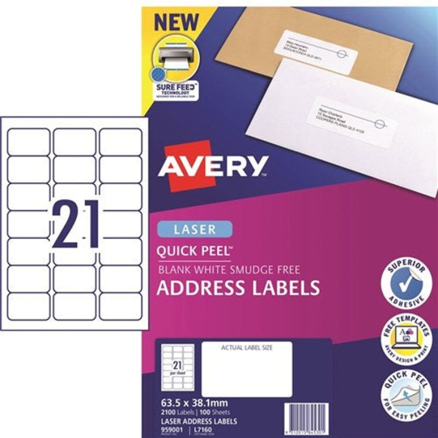 Telephones & Accessories | Avery Avery Quick Peel Address Laser White L7160 63.5X38.1Mm 21Up 2100 Labels 100 Sheets