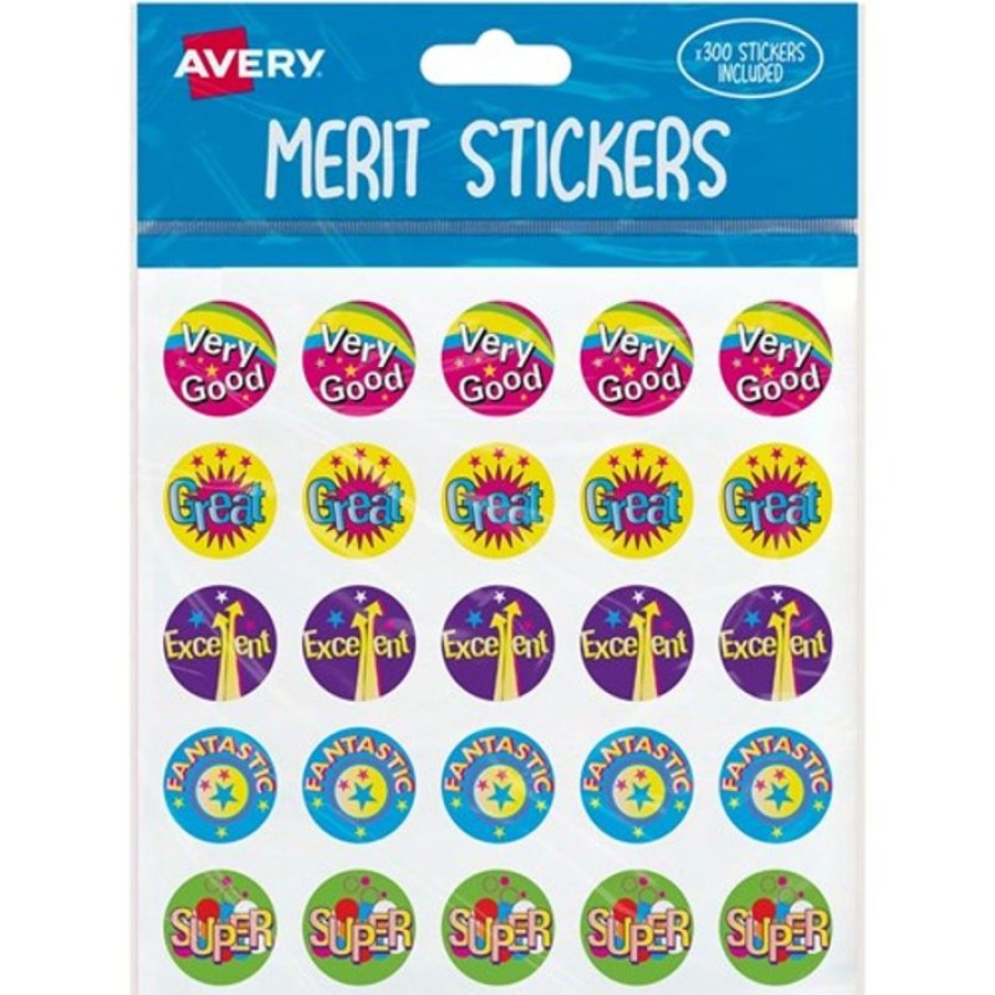 Telephones & Accessories | Avery Avery Merit Stickers Caption 1 Round 22Mm 5 Designs Assorted Colours 300 Stickers