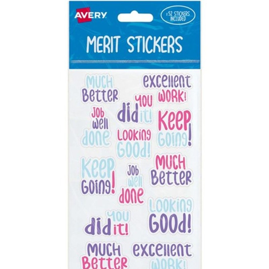 Telephones & Accessories | Avery Avery Merit Stickers 13 Mixed Designs Assorted Colours 52 Stickers